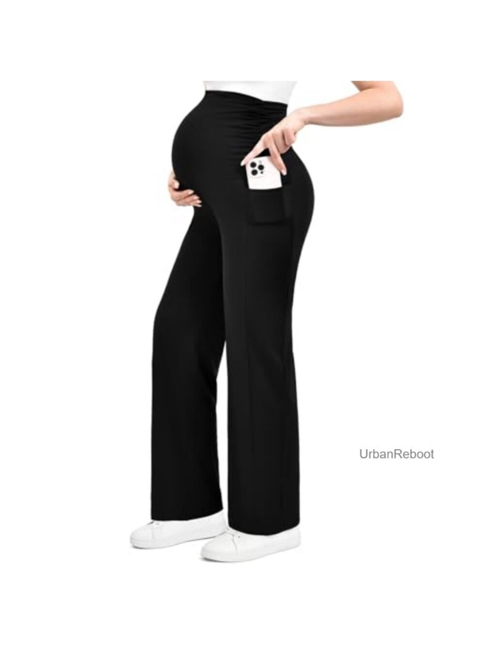 Maternity Wide Leg Lounge Pants, Buttery-Soft Stretchy High Waist, Two Pockets,